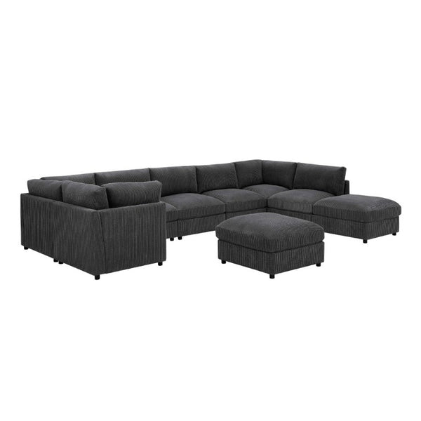 English Elm Corduroy Reversible Modular Sectional Sofa with L Shaped Chaise for Living Rooms Dark Gray B2748S00234