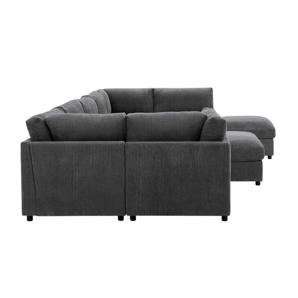 English Elm Corduroy Reversible Modular Sectional Sofa with L Shaped Chaise for Living Rooms Dark Gray B2748S00234