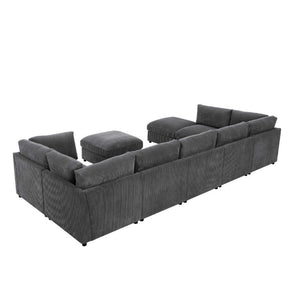 English Elm Corduroy Reversible Modular Sectional Sofa with L Shaped Chaise for Living Rooms Dark Gray B2748S00234