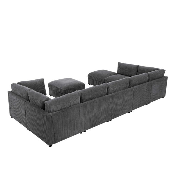English Elm Corduroy Reversible Modular Sectional Sofa with L Shaped Chaise for Living Rooms Dark Gray B2748S00234