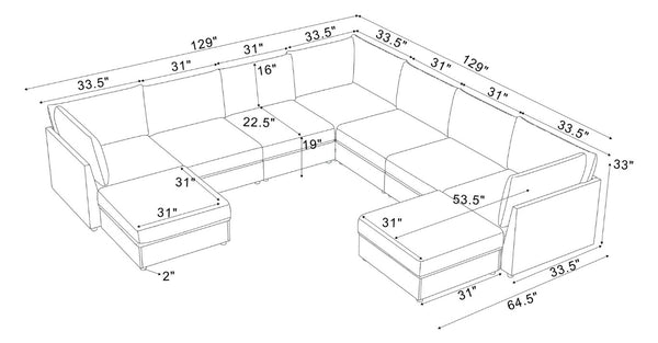 English Elm Corduroy Reversible Modular Sectional Sofa with L Shaped Chaise for Living Rooms Dark Gray B2748S00234