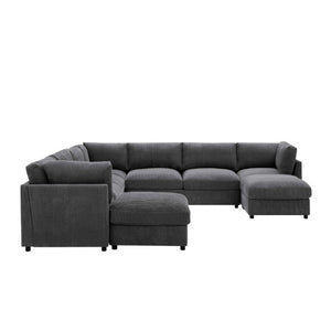 English Elm Corduroy Reversible Modular Sectional Sofa with L Shaped Chaise for Living Rooms Dark Gray B2748S00234