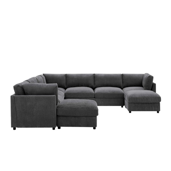 English Elm Corduroy Reversible Modular Sectional Sofa with L Shaped Chaise for Living Rooms Dark Gray B2748S00234