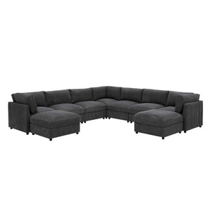 English Elm Corduroy Reversible Modular Sectional Sofa with L Shaped Chaise for Living Rooms Dark Gray B2748S00234