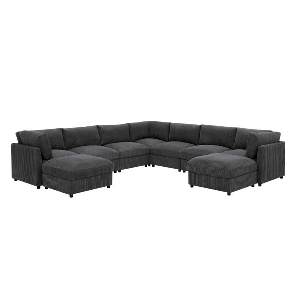 English Elm Corduroy Reversible Modular Sectional Sofa with L Shaped Chaise for Living Rooms Dark Gray B2748S00234