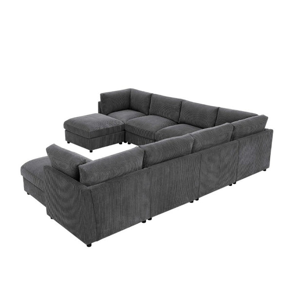 English Elm Corduroy Reversible Modular Sectional Sofa with L Shaped Chaise for Living Rooms Dark Gray B2748S00234