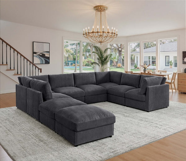 English Elm Corduroy Reversible Modular Sectional Sofa with L Shaped Chaise for Living Rooms Dark Gray B2748S00234