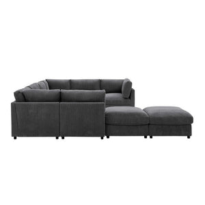 English Elm Corduroy Reversible Modular Sectional Sofa with L Shaped Chaise for Living Rooms Dark Gray B2748S00234