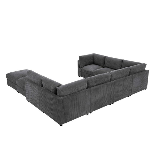 English Elm Corduroy Reversible Modular Sectional Sofa with L Shaped Chaise for Living Rooms Dark Gray B2748S00234