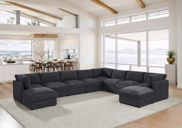 English Elm Corduroy Reversible Sectional with Ribbed Texture and Flexible Chaise for Living Rooms Dark Gray B2748S00235