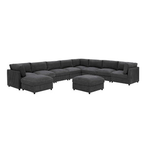 English Elm Corduroy Reversible Sectional with Ribbed Texture and Flexible Chaise for Living Rooms Dark Gray B2748S00235