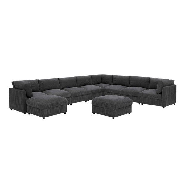 English Elm Corduroy Reversible Sectional with Ribbed Texture and Flexible Chaise for Living Rooms Dark Gray B2748S00235
