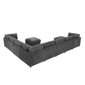 English Elm Corduroy Reversible Sectional with Ribbed Texture and Flexible Chaise for Living Rooms Dark Gray B2748S00235