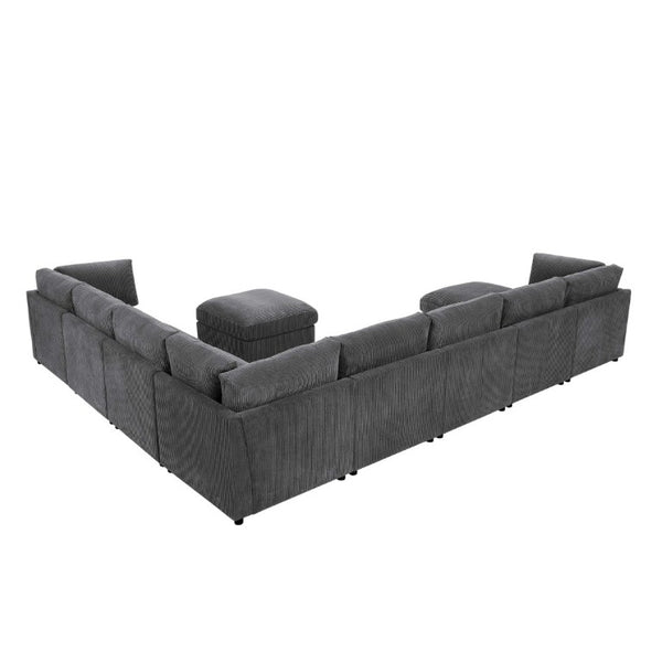 English Elm Corduroy Reversible Sectional with Ribbed Texture and Flexible Chaise for Living Rooms Dark Gray B2748S00235