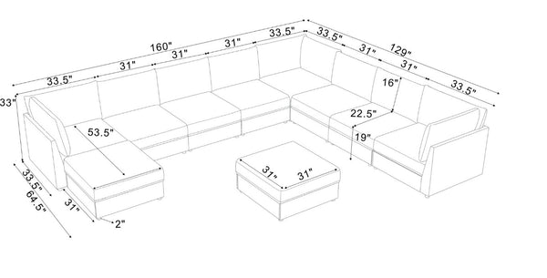 English Elm Corduroy Reversible Sectional with Ribbed Texture and Flexible Chaise for Living Rooms Dark Gray B2748S00235