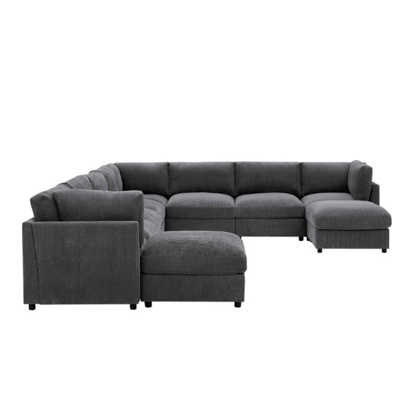 English Elm Corduroy Reversible Sectional with Ribbed Texture and Flexible Chaise for Living Rooms Dark Gray B2748S00235