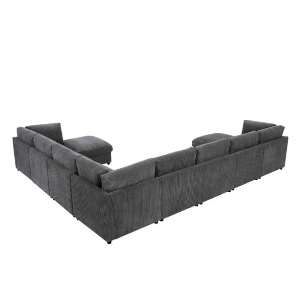English Elm Corduroy Reversible Sectional with Ribbed Texture and Flexible Chaise for Living Rooms Dark Gray B2748S00235