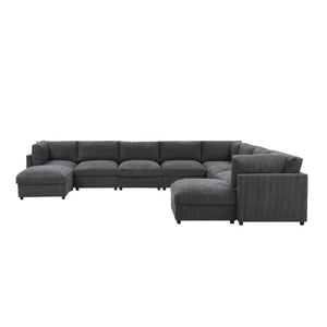 English Elm Corduroy Reversible Sectional with Ribbed Texture and Flexible Chaise for Living Rooms Dark Gray B2748S00235