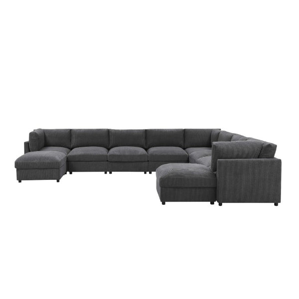 English Elm Corduroy Reversible Sectional with Ribbed Texture and Flexible Chaise for Living Rooms Dark Gray B2748S00235