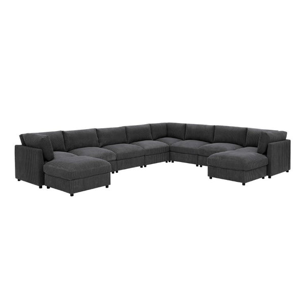 English Elm Corduroy Reversible Sectional with Ribbed Texture and Flexible Chaise for Living Rooms Dark Gray B2748S00235