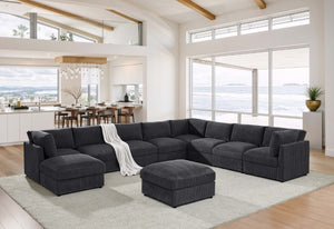 English Elm Corduroy Reversible Sectional with Ribbed Texture and Flexible Chaise for Living Rooms Dark Gray B2748S00235