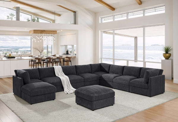 English Elm Corduroy Reversible Sectional with Ribbed Texture and Flexible Chaise for Living Rooms Dark Gray B2748S00235