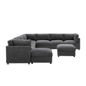 English Elm Corduroy Reversible Sectional with Ribbed Texture and Flexible Chaise for Living Rooms Dark Gray B2748S00235