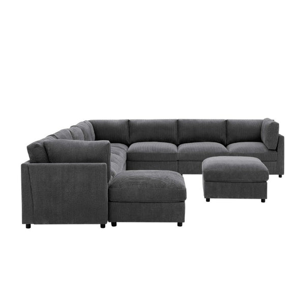 English Elm Corduroy Reversible Sectional with Ribbed Texture and Flexible Chaise for Living Rooms Dark Gray B2748S00235