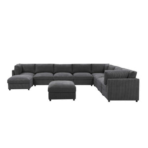 English Elm Corduroy Reversible Sectional with Ribbed Texture and Flexible Chaise for Living Rooms Dark Gray B2748S00235