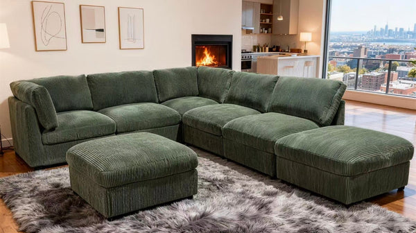English Elm Corduroy Reversible Modular Sectional with Ribbed Texture for Modern Living Rooms Dark Green B2748S00236