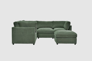 English Elm Corduroy Ribbed Modular Sectional Sofa with Reversible Chaise for Open Living Rooms Dark Green B2748S00237