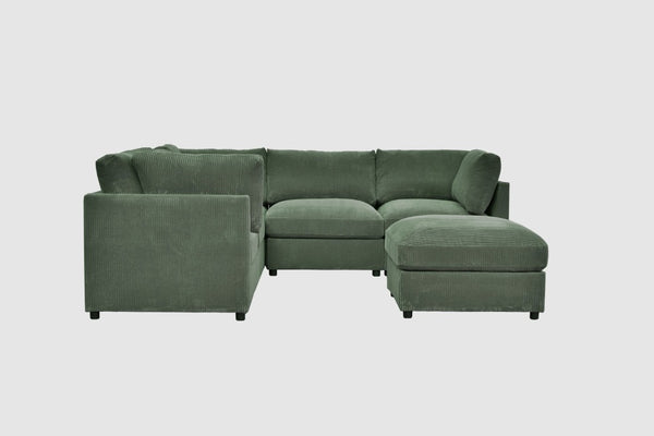 English Elm Corduroy Ribbed Modular Sectional Sofa with Reversible Chaise for Open Living Rooms Dark Green B2748S00237