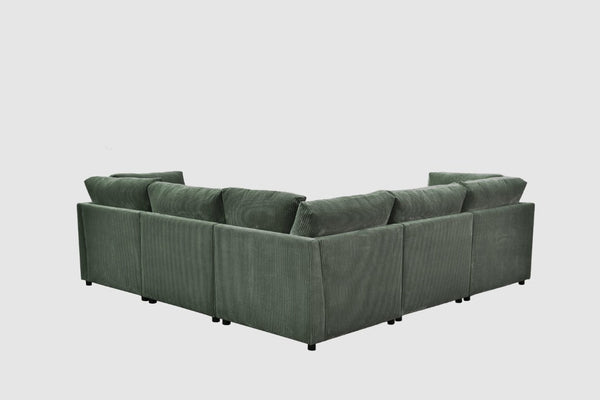 English Elm Corduroy Ribbed Modular Sectional Sofa with Reversible Chaise for Open Living Rooms Dark Green B2748S00237