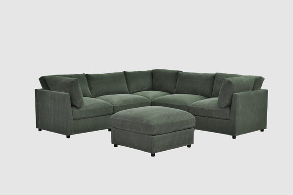 English Elm Corduroy Ribbed Modular Sectional Sofa with Reversible Chaise for Open Living Rooms Dark Green B2748S00237