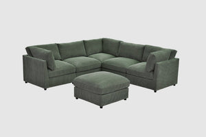 English Elm Corduroy Ribbed Modular Sectional Sofa with Reversible Chaise for Open Living Rooms Dark Green B2748S00237