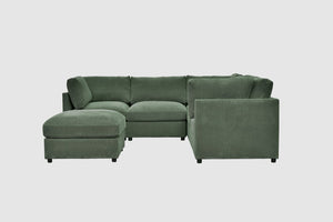 English Elm Corduroy Ribbed Modular Sectional Sofa with Reversible Chaise for Open Living Rooms Dark Green B2748S00237