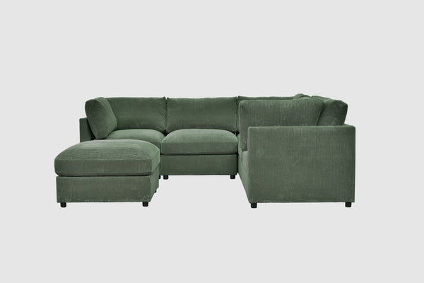 English Elm Corduroy Ribbed Modular Sectional Sofa with Reversible Chaise for Open Living Rooms Dark Green B2748S00237