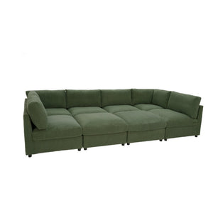 English Elm Corduroy Ribbed Modular Sectional Sofa with Reversible Chaise for Living Rooms Dark Green B2748S00238