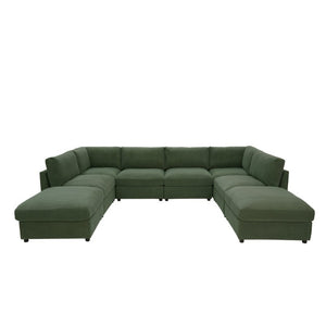 English Elm Corduroy Ribbed Modular Sectional Sofa with Reversible Chaise for Living Rooms Dark Green B2748S00238