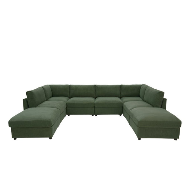 English Elm Corduroy Ribbed Modular Sectional Sofa with Reversible Chaise for Living Rooms Dark Green B2748S00238