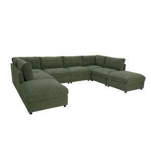English Elm Corduroy Ribbed Modular Sectional Sofa with Reversible Chaise for Living Rooms Dark Green B2748S00238
