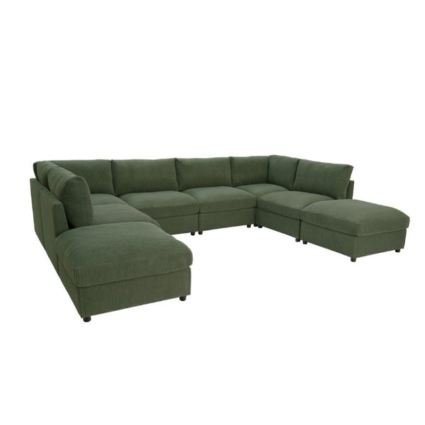 English Elm Corduroy Ribbed Modular Sectional Sofa with Reversible Chaise for Living Rooms Dark Green B2748S00238