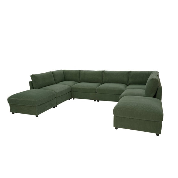 English Elm Corduroy Ribbed Modular Sectional Sofa with Reversible Chaise for Living Rooms Dark Green B2748S00238