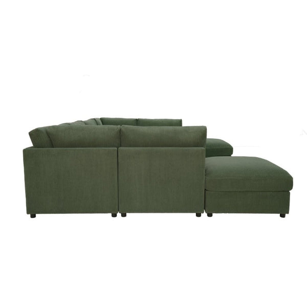 English Elm Corduroy Ribbed Modular Sectional Sofa with Reversible Chaise for Living Rooms Dark Green B2748S00238