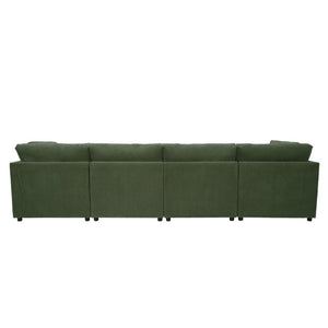 English Elm Corduroy Ribbed Modular Sectional Sofa with Reversible Chaise for Living Rooms Dark Green B2748S00238