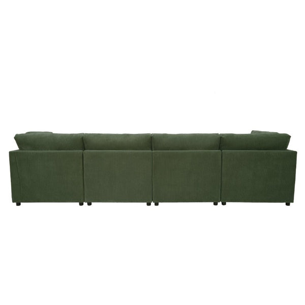English Elm Corduroy Ribbed Modular Sectional Sofa with Reversible Chaise for Living Rooms Dark Green B2748S00238
