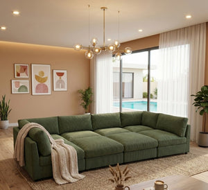 English Elm Corduroy Ribbed Modular Sectional Sofa with Reversible Chaise for Living Rooms Dark Green B2748S00238