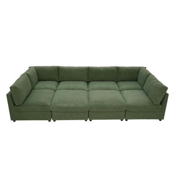 English Elm Corduroy Ribbed Modular Sectional Sofa with Reversible Chaise for Living Rooms Dark Green B2748S00238