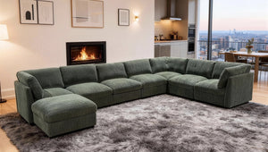 English Elm Corduroy Modular Sectional with Reversible Chaise and Ribbed Texture for Living Room Dark Green B2748S00239