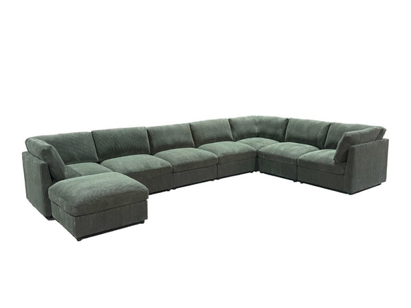 English Elm Corduroy Modular Sectional with Reversible Chaise and Ribbed Texture for Living Room Dark Green B2748S00239